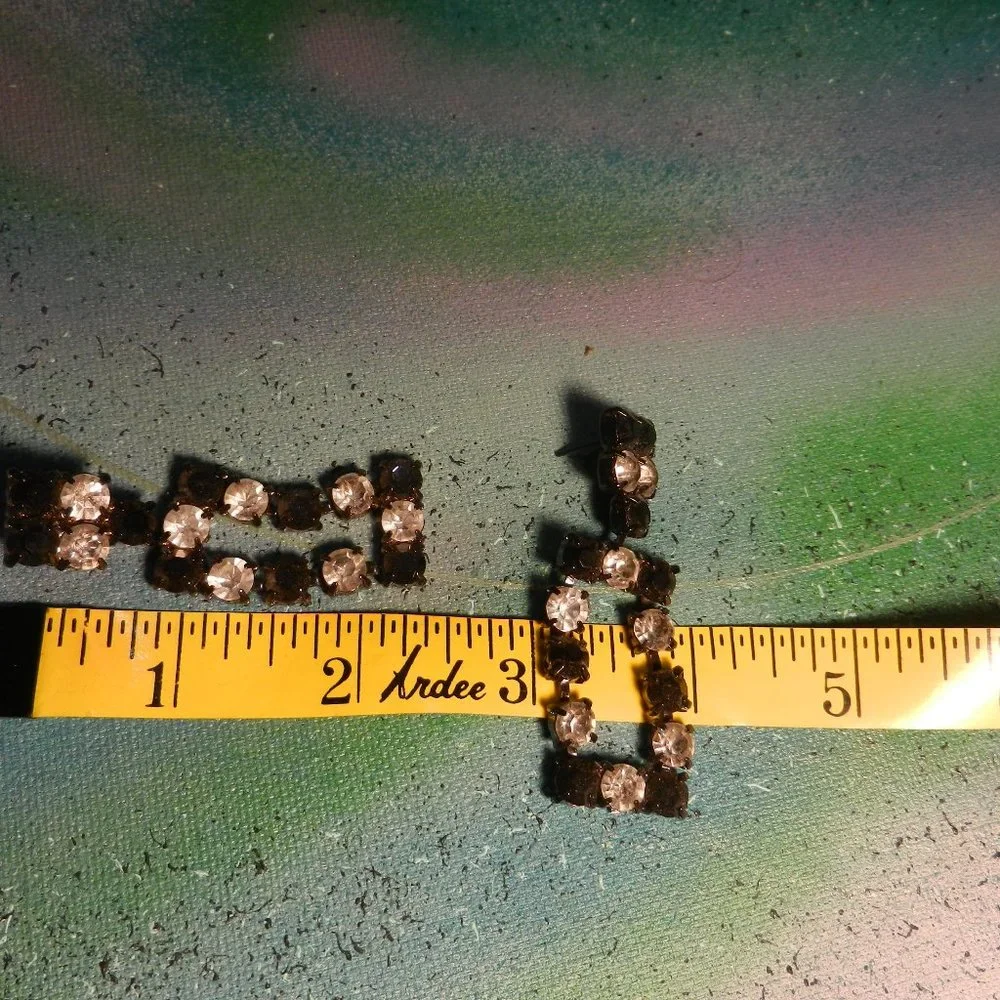 VTG Contempo marcasite pierced earrings jet black faux crystal drop and dangle